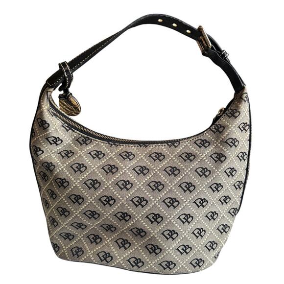 Dooney & Bourke Monogram Jacquard Hobo Shoulder Bag Black Trim Y2K - Picture 2 of 8